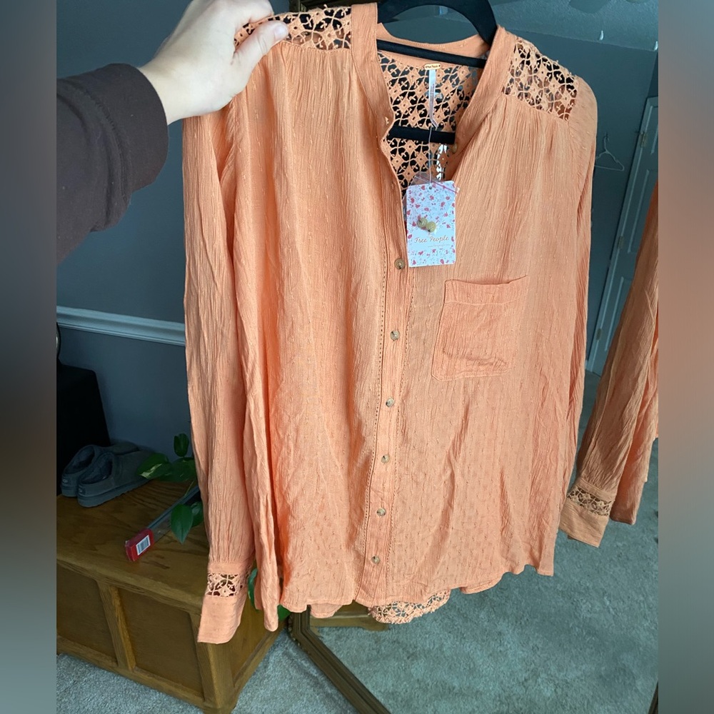 Free People Peach button-down Top